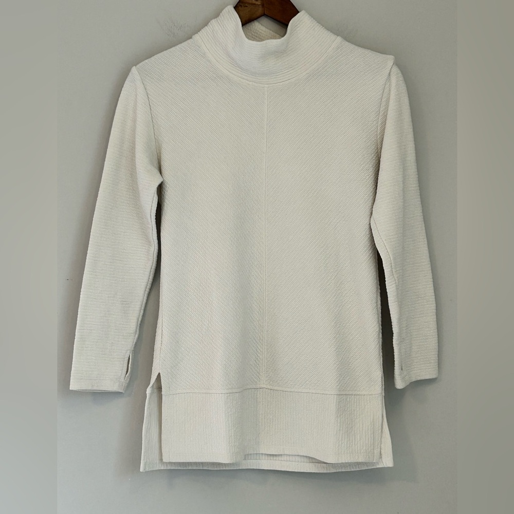 RBX White Textured Mock Neck Pullover Tunic Top Size Petite P Long Sleeve